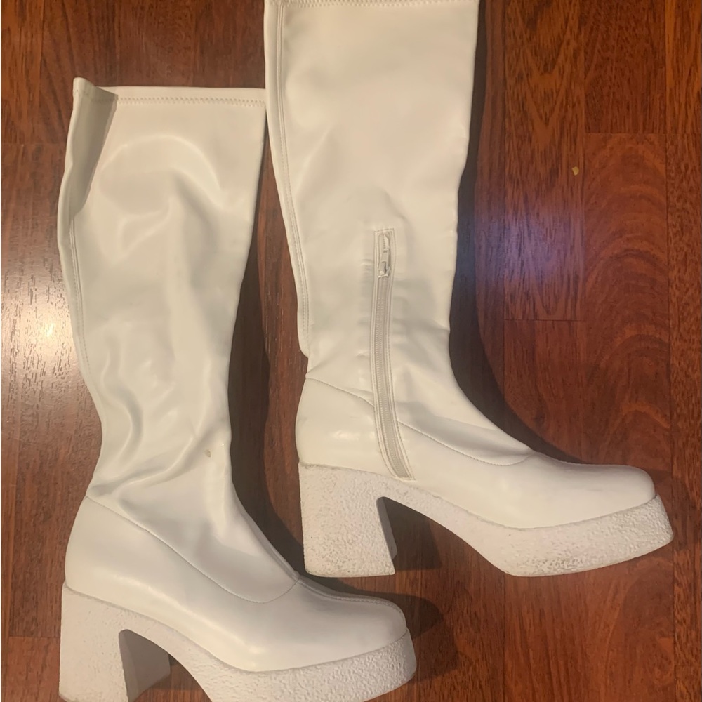 White Over-the-Knee Platform Boots with Chunky Block Heel